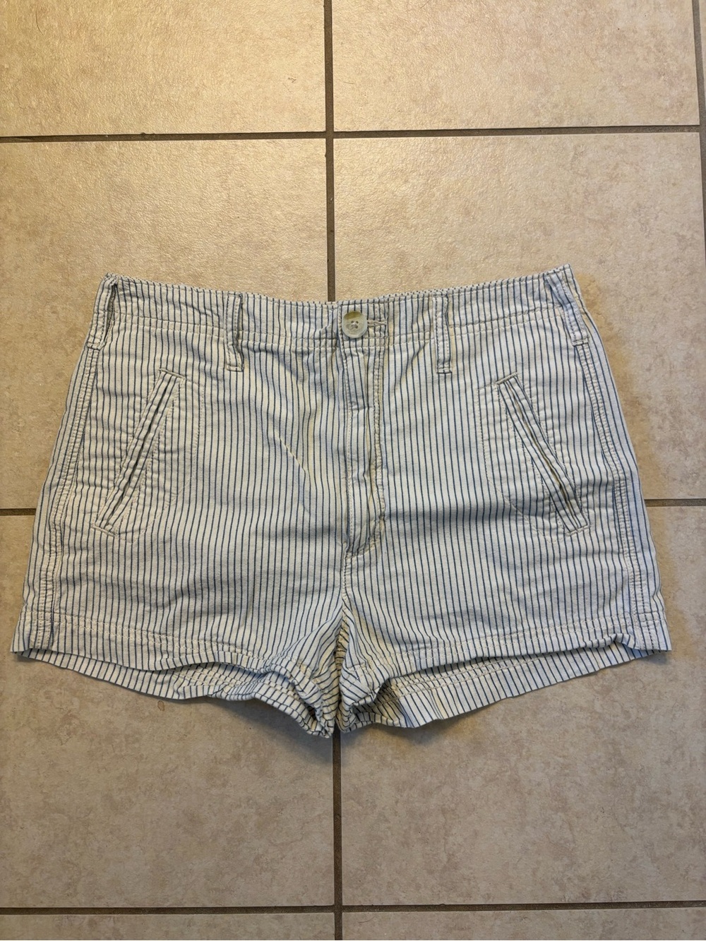 American Eagle Outfitters Womens Size 6 Blue White Striped Chino Utility Shorts